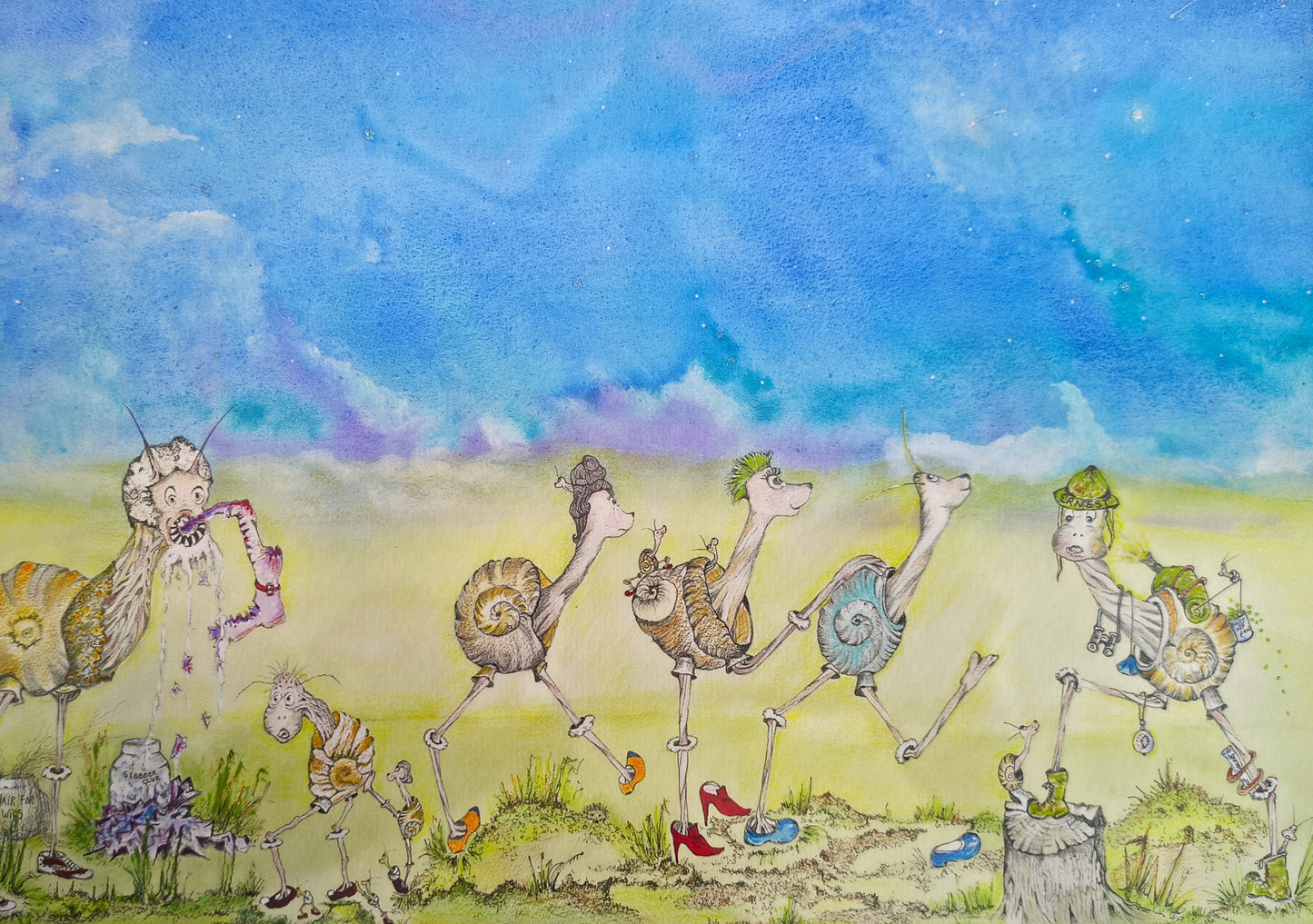 Jane Warwick -Alien Snails, Mounted Ltd Edition Hand Embellished Print