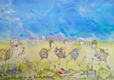 Jane Warwick -Alien Snails, Mounted Ltd Edition Hand Embellished Print - Primrose Gallery and Framing 