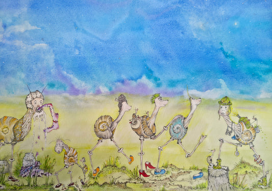 Jane Warwick -Alien Snails, Mounted Ltd Edition Hand Embellished Print