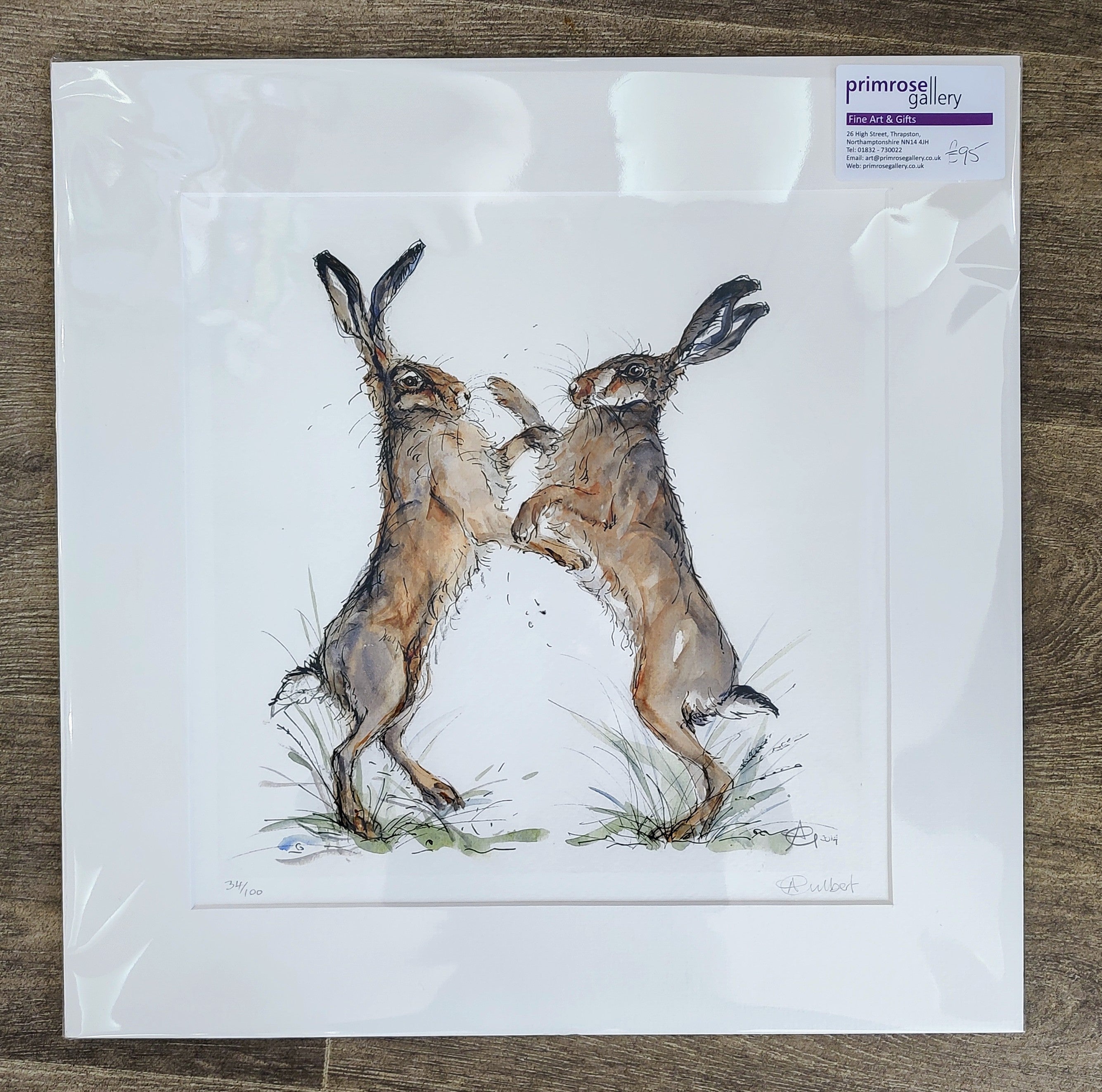 Anne Gilbert - Boxing Spring Hares limited Edition Print - Primrose Gallery and Framing 