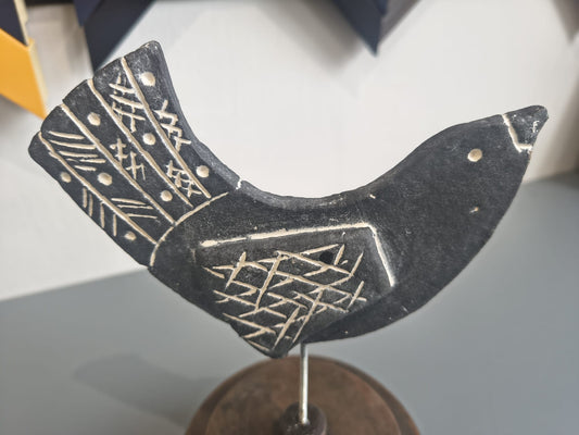 Dawn Isaac- Black Ceramic Bird on Vintage Wooden Plinth