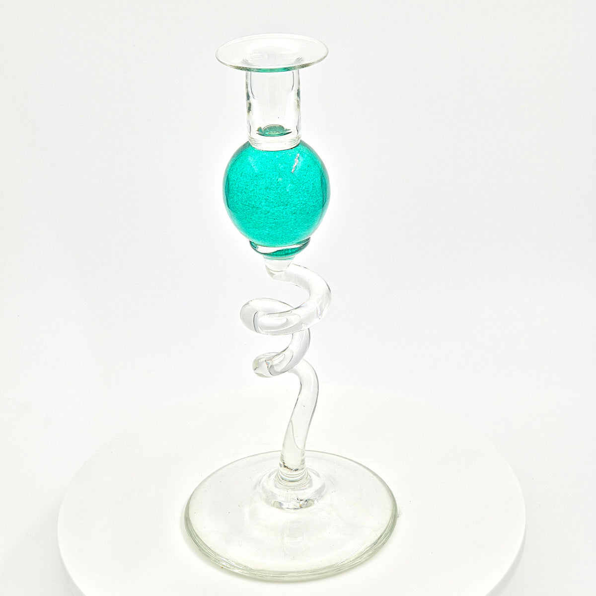 Aqua Glass Candlestick by Bob Crooks — product photograph, Primrose Gallery
