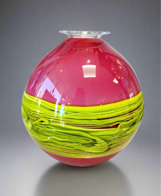 Bob Crooks- Hand Blown Raspberry Flower Bomb, British Made