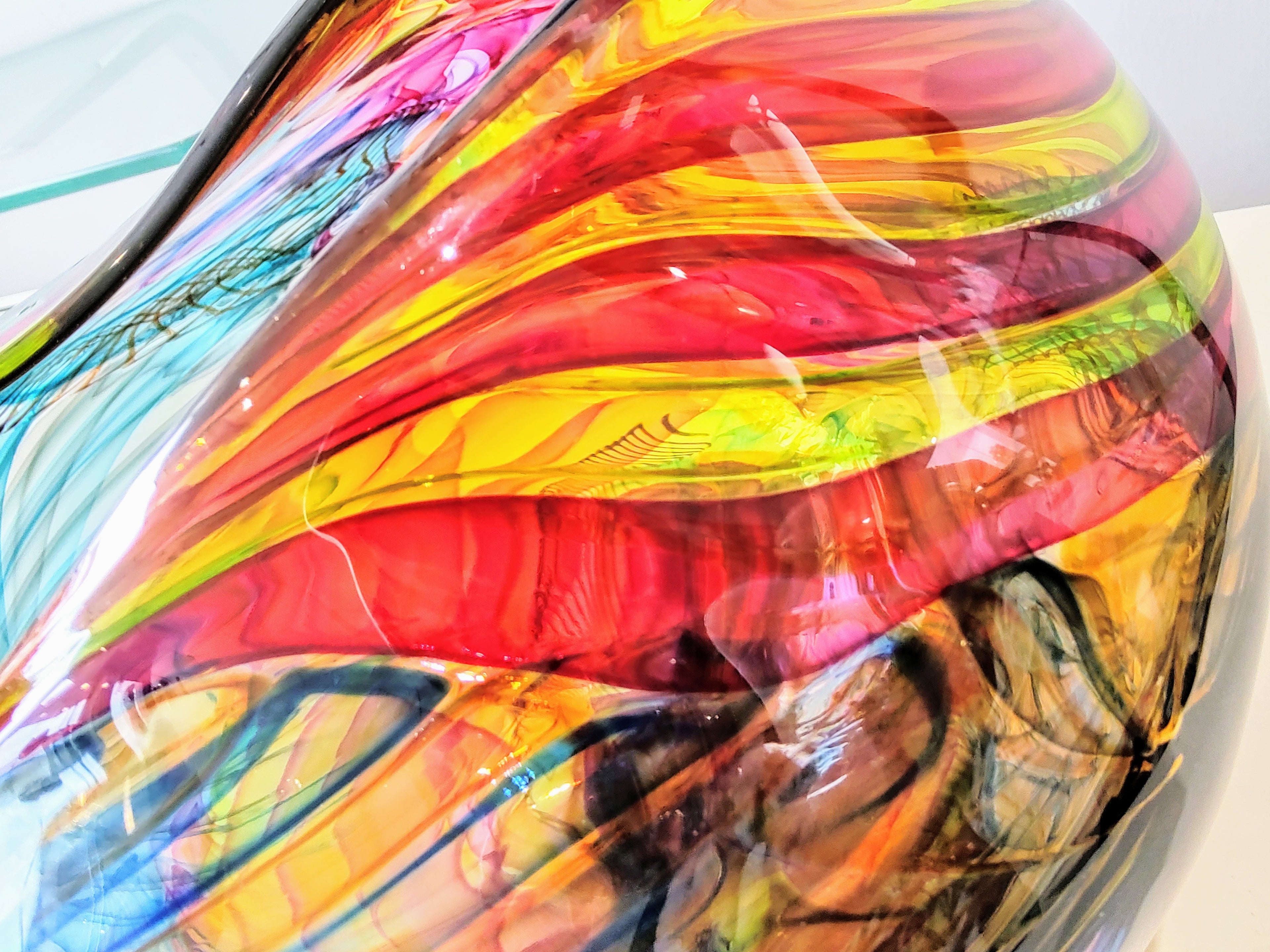 Bob Crooks-Parakeet, Unique Hand Blown British Glass Bowl - Primrose Gallery and Framing 