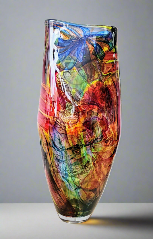 Bob Crooks-Parakeet, Unique Hand Blown British Glass Vase