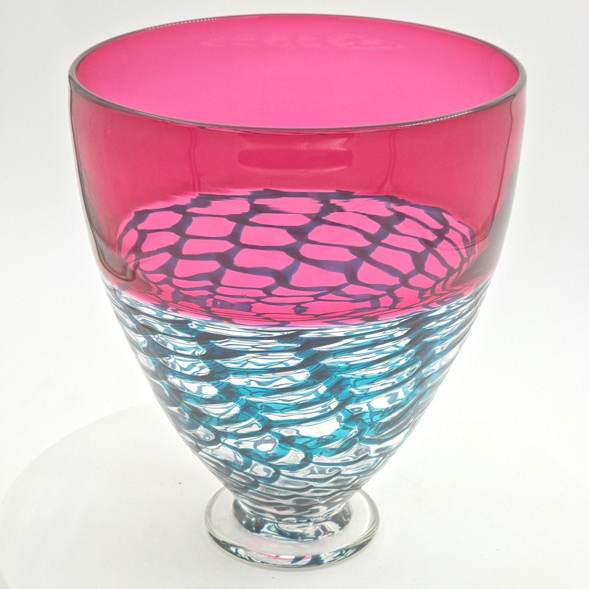 Bob Crooks- Hand Blown Ruby Lattice Deep Glass Bowl, British Made