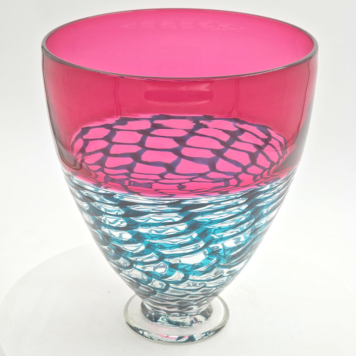 Bob Crooks- Hand Blown Ruby Lattice Deep Glass Bowl, British Made