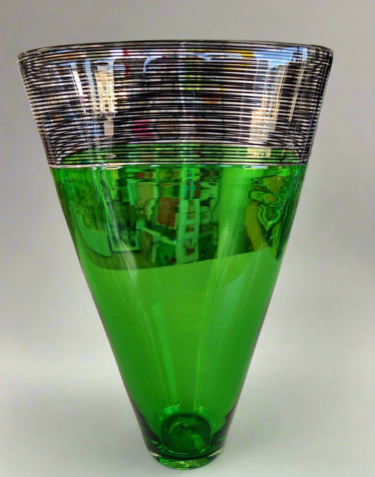 Bob Crooks- Threaded Glass Vase, Hand blown in Britain