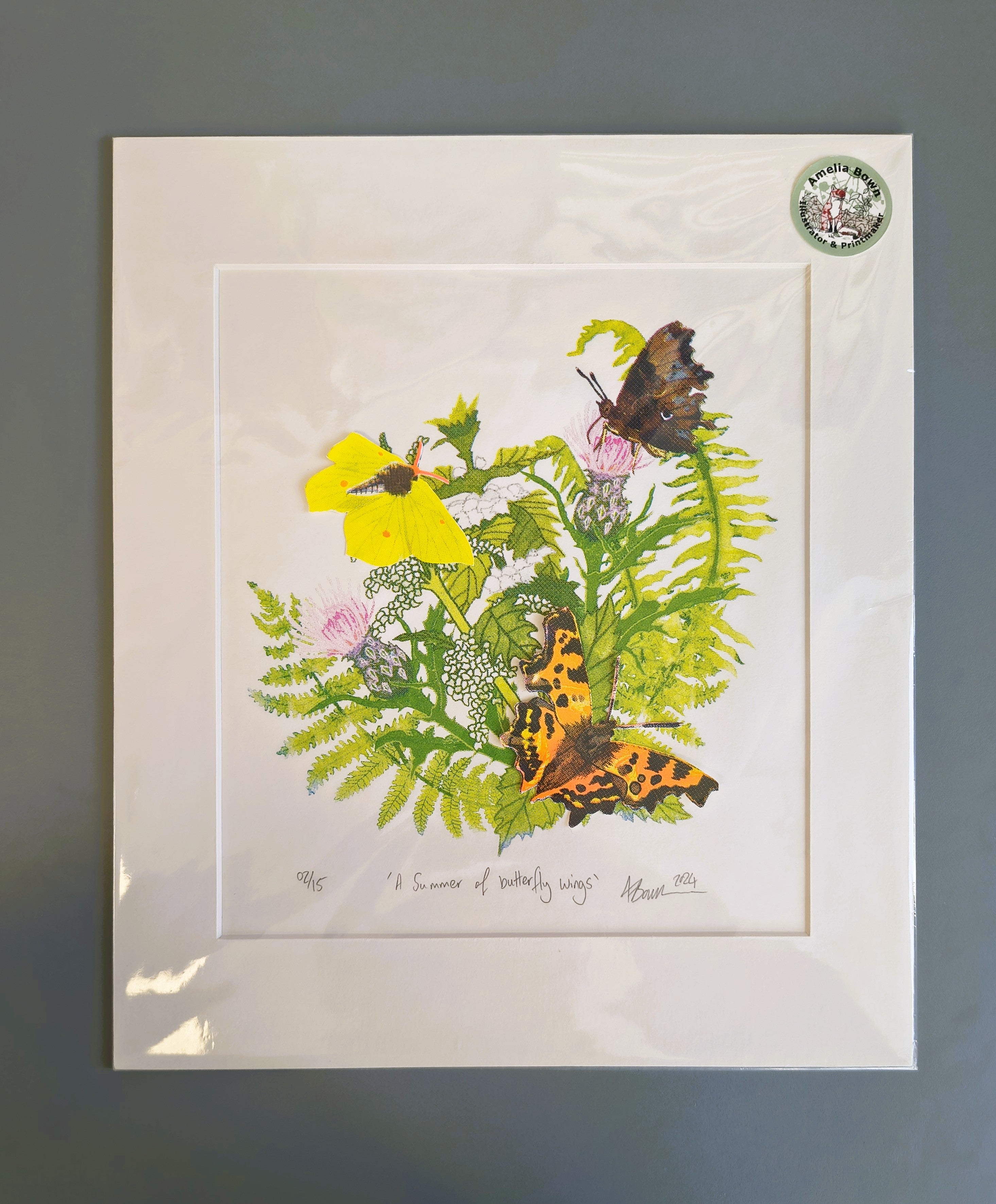 Amelia Bown - A Summer of Butterfly Wings, Original Ltd Edition Mounted Screen Print - Primrose Gallery and Framing 