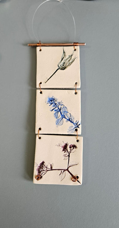 Dawn Isaac- Nature Inspired Impressed Ceramic Hanging Tiles, 3 Tile (3 Colours) - Primrose Gallery and Framing 