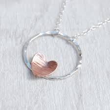Zoe Ruth- Silver and Copper Hammered Heart Necklace - Primrose Gallery and Framing 