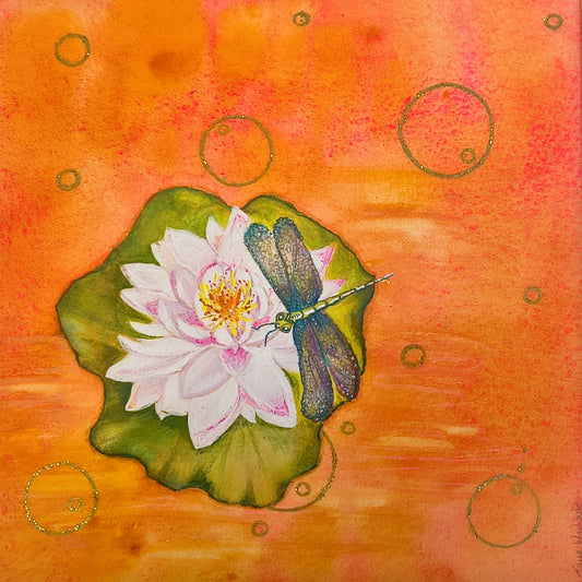 Jane Warwick - The Dragonfly, Original Mounted pen, Ink and Watercolour