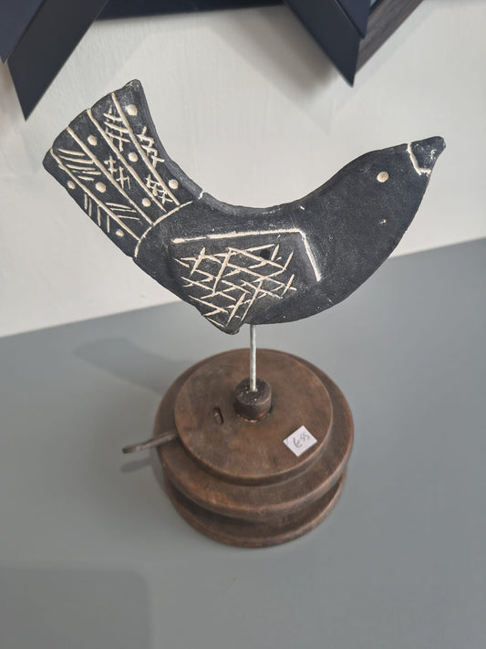 Dawn Isaac- Black Ceramic Bird on Vintage Wooden Plinth