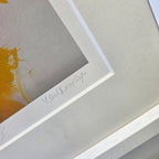 Goldfinch In Parchment And Yellow by Heidi Langridge, signature detail, photographed framed for Primrose Gallery