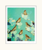 warblers in green by Heidi Langridge — publisher mounted print, unframed