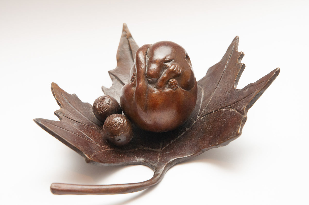 Hibernating Dormouse on Maple Leaf by Helen Lopez, sculpture