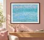 Illustrative room mockup of Blossom in the Wind by Iris Grace in a black frame