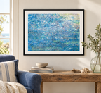 Illustrative room mockup of Blue Planet by Iris Grace in a black frame