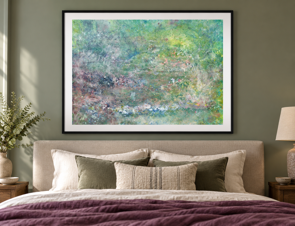 Illustrative room mockup of Dance by the Light of the Moon by Iris Grace in a black frame