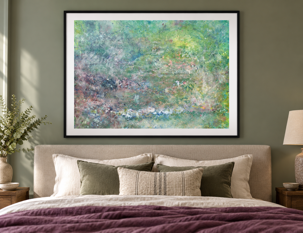 Illustrative room mockup of Dance by the Light of the Moon by Iris Grace in a black frame