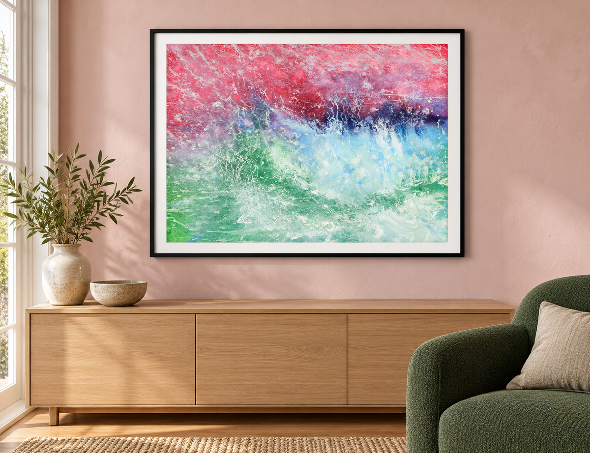 Illustrative room mockup of Dance to the Oboe by Iris Grace in a black frame