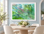 Illustrative interior mockup of Dancing in Snowflakes by Iris Grace in a white frame, with a complementary room scene