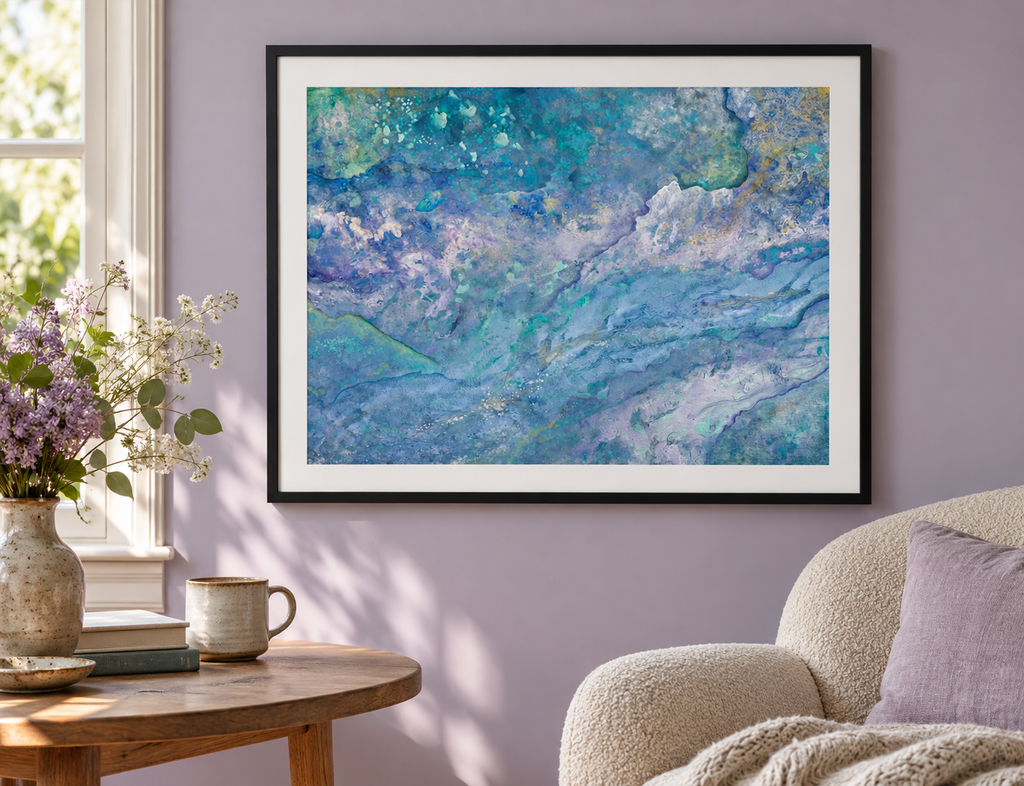 Illustrative room mockup of Dream Maker by Iris Grace in a black frame