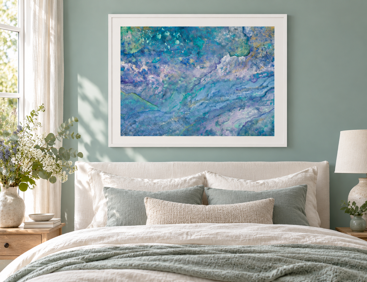 Illustrative interior mockup of Dream Maker by Iris Grace in a white frame, with a complementary room scene