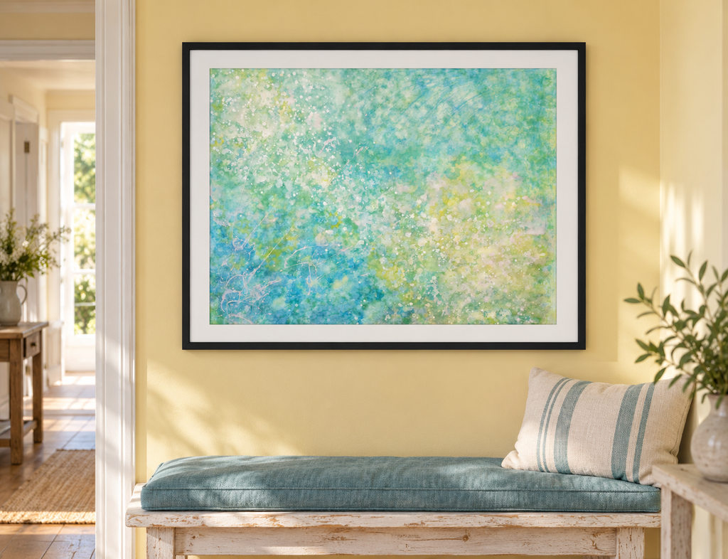 Illustrative room mockup of Follow The Fleet by Iris Grace in a black frame