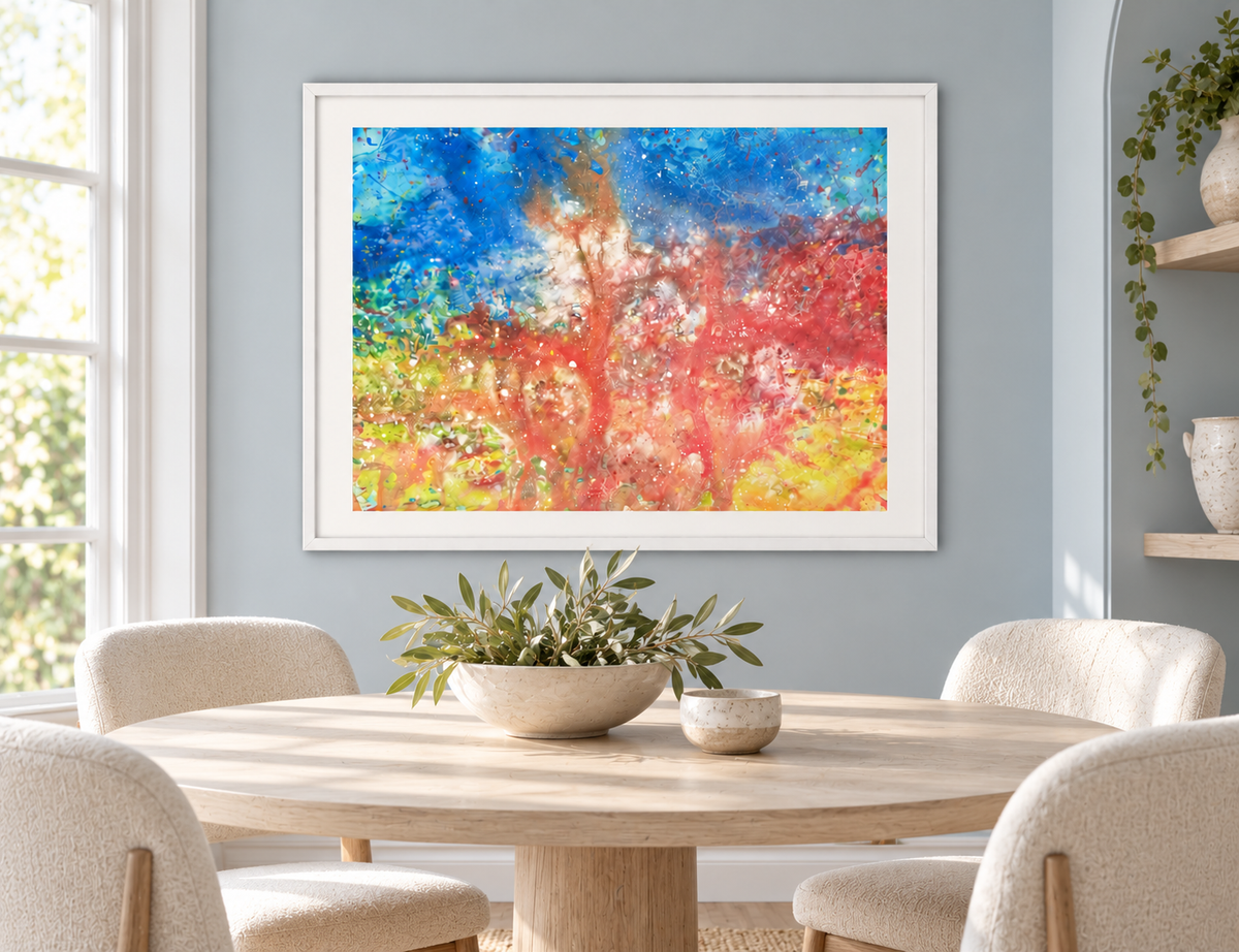 Illustrative interior mockup of Innsaei by Iris Grace in a white frame, with a complementary room scene