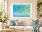 Illustrative interior mockup of Journey by Iris Grace in a white frame, with a complementary room scene