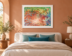 Illustrative interior mockup of Kuendelea by Iris Grace in a white frame, with a complementary room scene