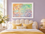 Illustrative interior mockup of Magic Flute by Iris Grace in a white frame, with a complementary room scene