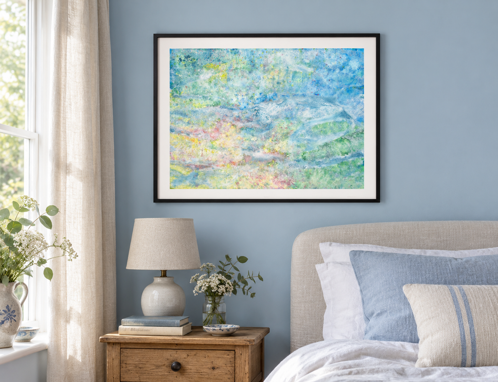 Illustrative room mockup of Magic Kingdom by Iris Grace in a black frame