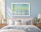 Illustrative interior mockup of Meadow Foxtail by Iris Grace in a white frame, with a complementary room scene