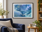 Illustrative room mockup of Moon River & Me by Iris Grace in a black frame