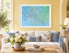 Illustrative interior mockup of Motion by Iris Grace in a white frame, with a complementary room scene