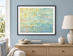 Illustrative room mockup of Namazzi Blue by Iris Grace in a black frame
