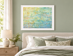 Illustrative interior mockup of Namazzi Blue by Iris Grace in a white frame, with a complementary room scene