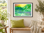 Illustrative room mockup of Over in the Ocean by Iris Grace in a black frame