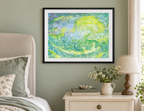 Illustrative room mockup of Painting a Lullaby by Iris Grace in a black frame