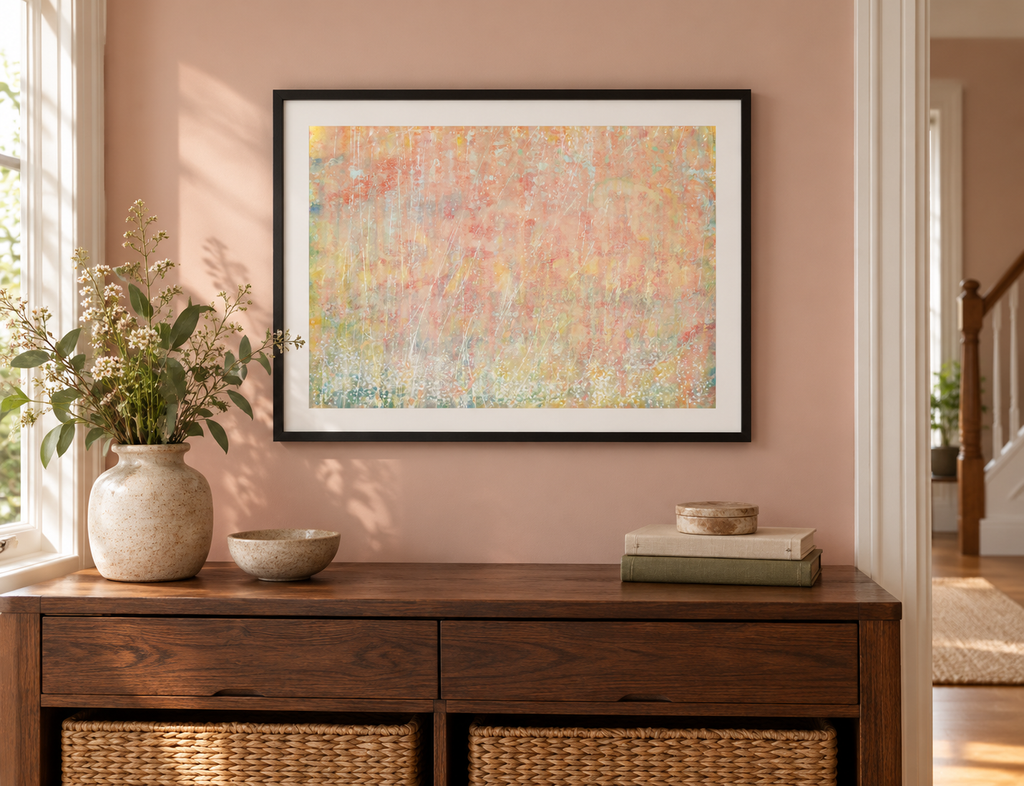 Illustrative room mockup of Paquita by Iris Grace in a black frame