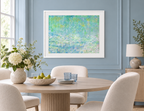 Illustrative interior mockup of Patience by Iris Grace in a white frame, with a complementary room scene