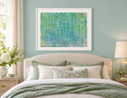 Illustrative interior mockup of Pitter-Pat by Iris Grace in a white frame, with a complementary room scene