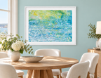 Illustrative interior mockup of Sea Angel by Iris Grace in a white frame, with a complementary room scene