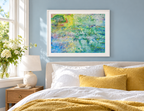 Illustrative interior mockup of Story by Iris Grace in a white frame, with a complementary room scene