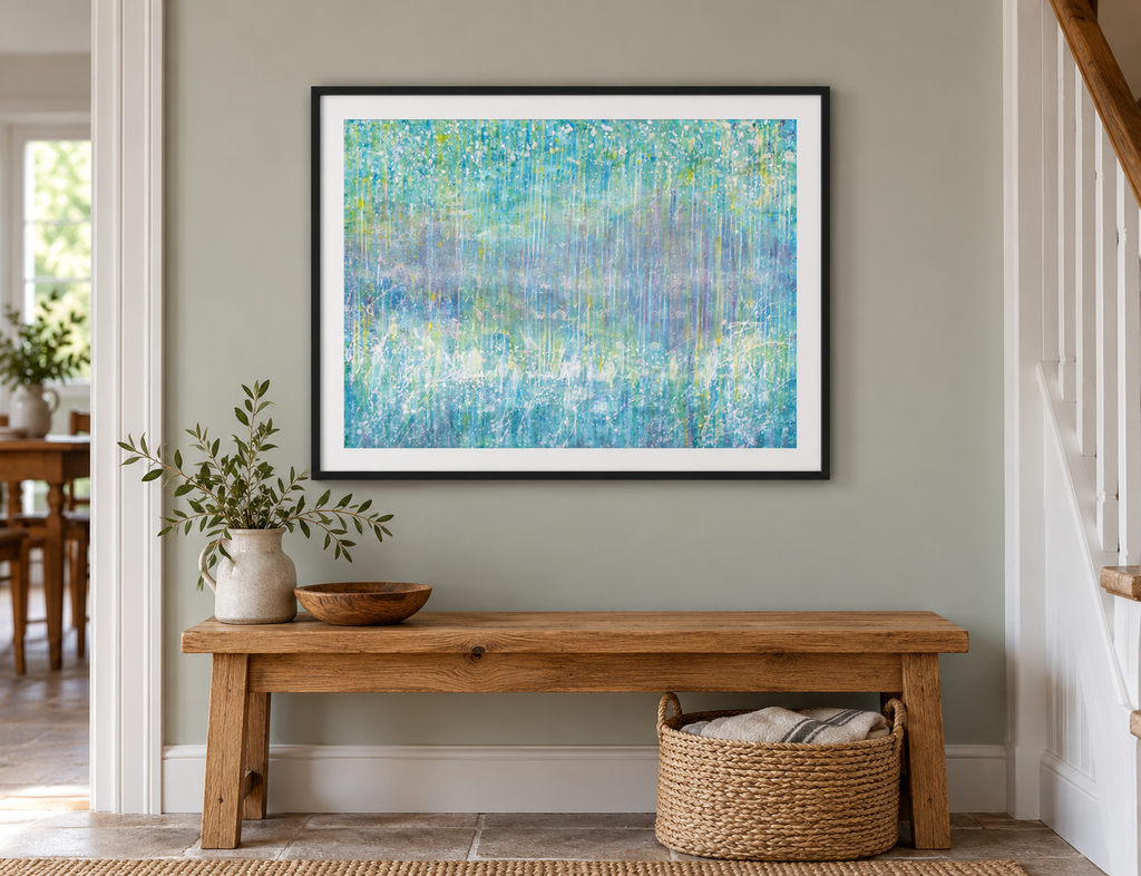 Illustrative room mockup of Tempo by Iris Grace in a black frame