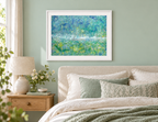 Illustrative interior mockup of The Cat and the Fiddle by Iris Grace in a white frame, with a complementary room scene