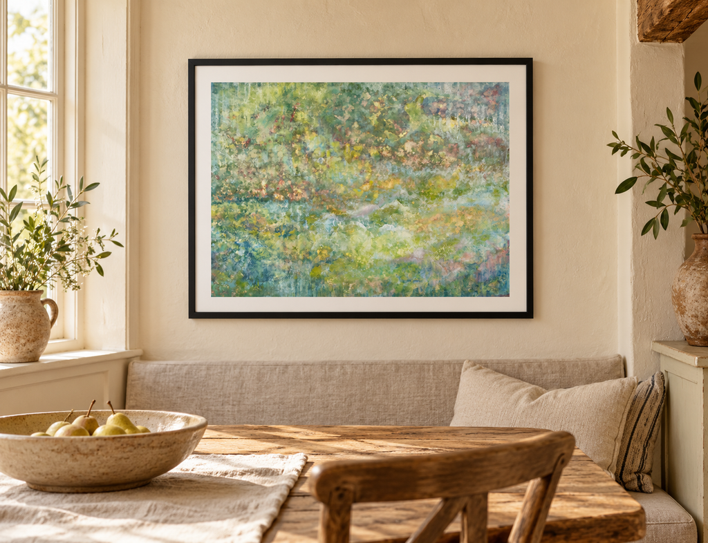 Illustrative room mockup of Thula Mtwana by Iris Grace in a black frame