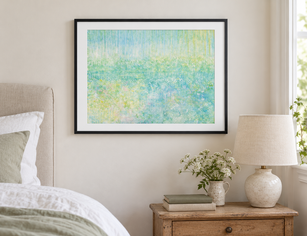 Illustrative room mockup of Tip-Toe by Iris Grace in a black frame